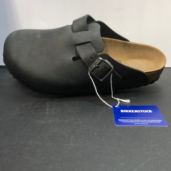 38/7 Leather & Cork Birkenstock Boston Clog Black - Picture 2 of 10